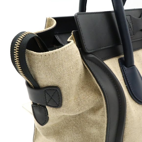 CELINE Luggage Shopper Tote Bag Handbag Linen Leather Beige Black Navy 165212 - Picture 5 of 10